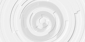 Concentric random rotated beveled white ring or circle segments offset background wallpaper banner flat lay top view from above