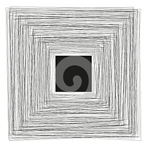 Concentric square lines. Geometric abstract pattern. Black white Vector texture. Visual optical effect.