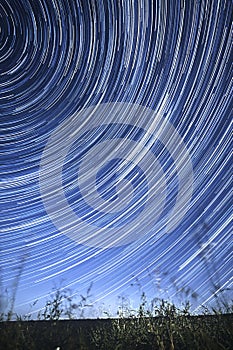Concentric star tracks in the night sky. startrails.