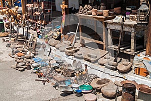 CONCEPCION DE ATACO, EL SALVADOR - APRIL 3, 2016: View of a merchandise of a street stall in Concepcion de Atac