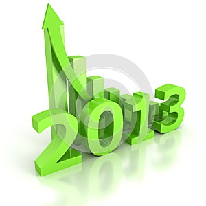 Concept 2013 success bar chart with growing arrow