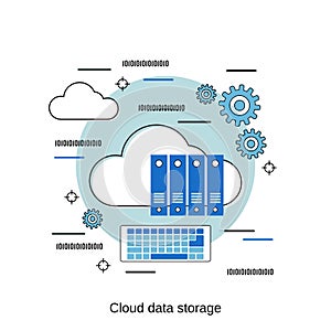 Cloud data storage, information backup flat design vector concept