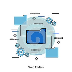 Web folders, data storage, networking flat design vector concept