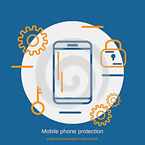 Mobile phone protection flat style vector concept