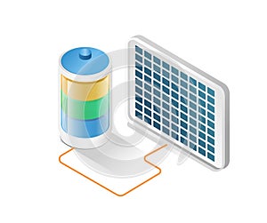 Concept 3d illustration eco green energy solar panel battery