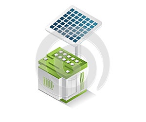 Concept 3d illustration solar panel with battery