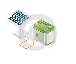 Concept 3d illustration of solar panel electric energy storage battery channel