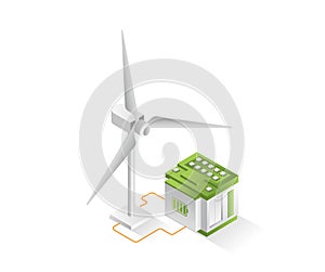 Concept 3d illustration windmill electric energy storage battery