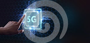 The concept of 5G network, high-speed mobile Internet, new generation networks. Business, modern technology, internet and