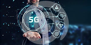 The concept of 5G network, high-speed mobile Internet, new generation networks. Business, modern technology, internet and