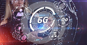 The concept of 6G network, high-speed mobile Internet, new generation networks. Business, modern technology, internet and