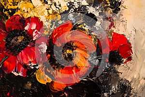 Concept Abstract Art, Oil Abstract oil painting featuring bee flowers in a vibrant color palette