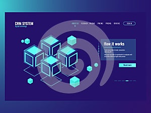 Concept of abstract data memory blocks, server room, hosting website page, database data center icon dark