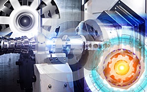 Concept of abstract drawing of gears and automated modern machine with numerical control CNC