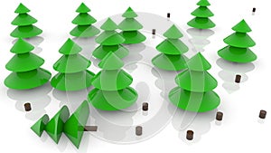 Concept of abstract spruces on white.Save forest environment concept