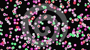 Concept of addiction to social media networks and internet. Animation. Small colorful circles with symbols of stars
