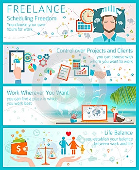 Concept of advantages of becoming a freelancer. photo