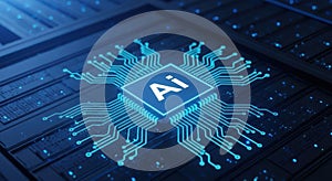 Concept of Ai Processor with Neural Connections on Electronic Board Shows Machine Learning Artificial Intelligence and Digital