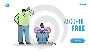 Concept Of Alcoholism, Drink Alcohol. Website Landing Page. Male And Female Characters Are Drinking Wine