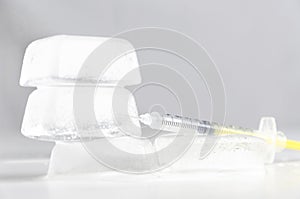 Concept of anaesthetic injection, pain reliever for local injection that makes dentist