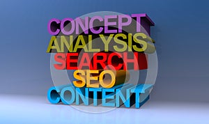 Concept analysis search seo content on blue