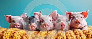 Concept Animals, Nature, Agriculture, Farm Life, Curious Pigs and Corn A Peek into Porcine Wonder