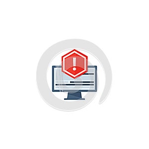 Concept of application error. Attention message error. Red alert warning of spam data, insecure connection, scam, virus