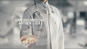 Doctor holding in hand Carcinoembryonic Antigen CEA photo