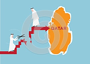 Concept of Arab Neighbors of Qatar cutting or severing ties or trade with them. Editable Clip Art.