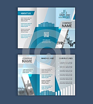 Concept of architecture design with photo frame. trifold Brochure template for real estate company. photo