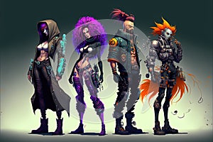 Concept art cyberpunk characters. Avatar character illustrations. Generative Ai photo