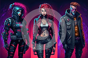 Concept art cyberpunk characters. Avatar character illustrations. Generative Ai photo
