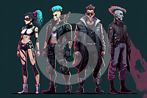 Concept art cyberpunk characters. Avatar character illustrations. Generative Ai photo