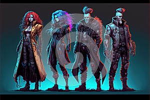 Concept art cyberpunk characters. Avatar character illustrations. Generative Ai photo