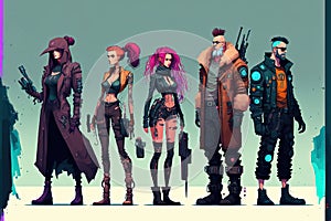 Concept art cyberpunk characters. Avatar character illustrations. Generative Ai photo