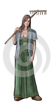 Concept Art Fantasy Illustration of Beautiful Young Village Woman or Villager or Countrywoman or Farmer photo