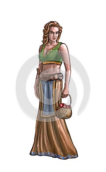 Concept Art Fantasy Illustration of Beautiful Young Blonde Village Woman or Villager or Countrywoman photo