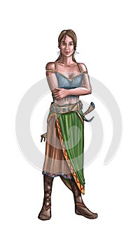 Concept Art Fantasy Illustration of Beautiful Young Village Woman or Villager or Countrywoman photo