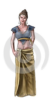 Concept Art Fantasy Illustration of Beautiful Young Village Woman or Villager or Countrywoman photo