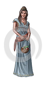 Concept Art Fantasy Illustration of Beautiful Young Village Woman or Villager or Countrywoman or Farmer