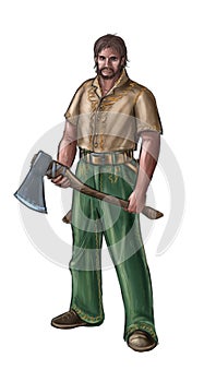 Concept Art Fantasy Illustration of Lumberjack or Villager, Countryman or Village Man With Ax