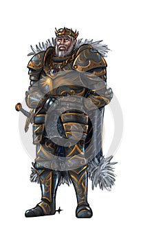 Concept Art Fantasy Illustration of Warrior King in Full Plate Armor