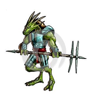 Concept Art Fantasy Painting of Lizard Warrior in Armor