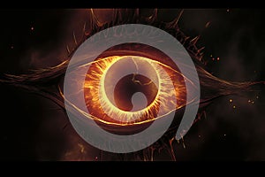 Concept art illustration of all seeing eye of Sauron from Lord of the Rings novel Generative AI.
