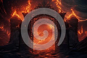 Concept art illustration of gate of hell Generative AI.