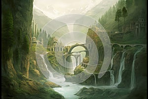 concept art illustration of Rivendell from lord of the rings Generative AI.