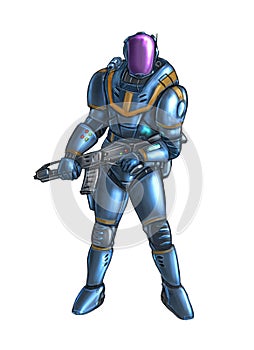 Concept Art Science Fiction Illustration of Futuristic Soldier Character in Armor or Suit and With Rifle