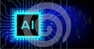 AI Chip with Binary Code 0, 1 Digital Technology Background