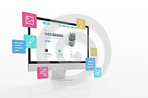 Concept of assembling a web page from modules that fly around the display