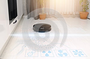 The concept of automation of the cleaning process with a robot vacuum cleaner, visualization of movement and the use of sensors an